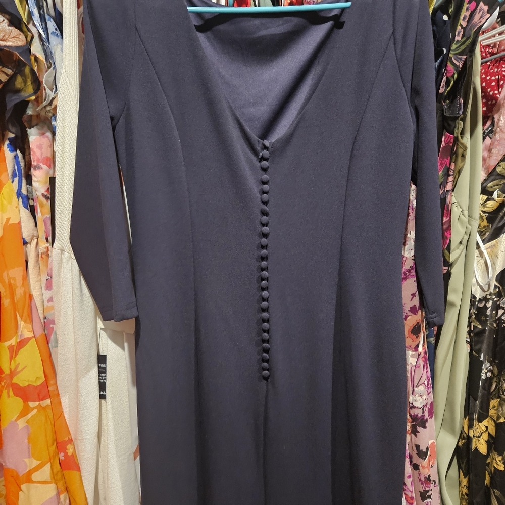Glamour Galore Navy Blue Button Back Maxi Dress - Picture 9 of 9